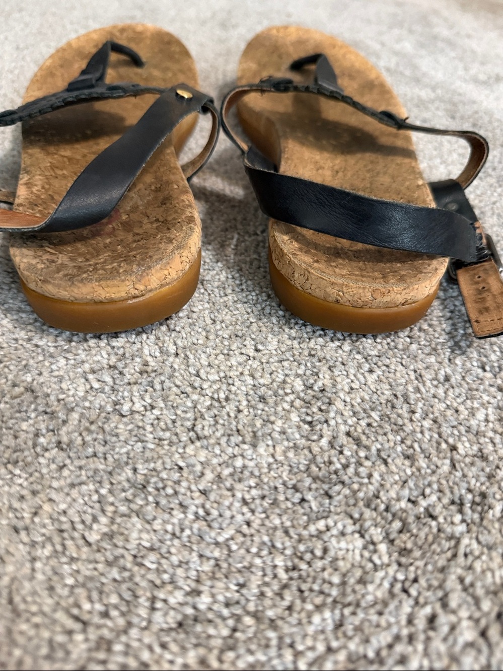 UGG Black Leather Cork Thong Sandals with Decorative Medallion - Picture 5 of 7